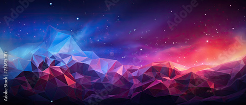 Glowing abstract 3d objects colorful low polygon background with shiny purple light in mysterious space galaxy with fantastic elements smooth and curved lines created with Generative AI Technology © AstraNova