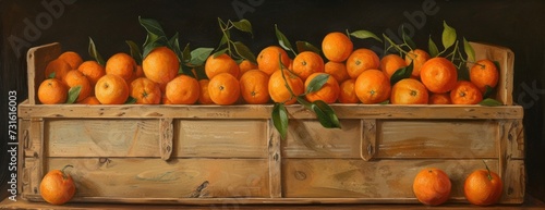 Painting of Wooden Box Filled With Oranges