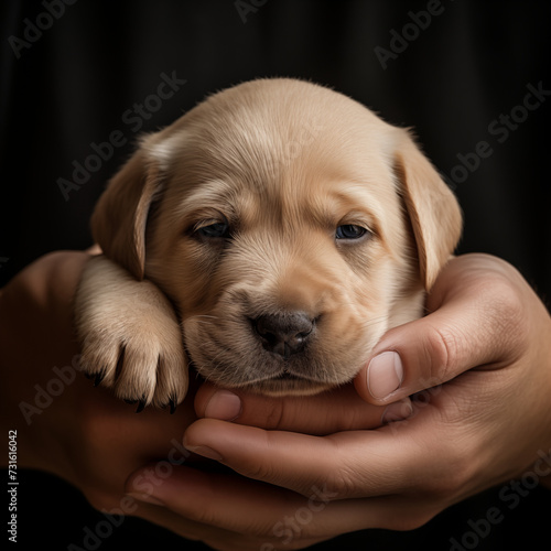 Labrador puppy dog in hands