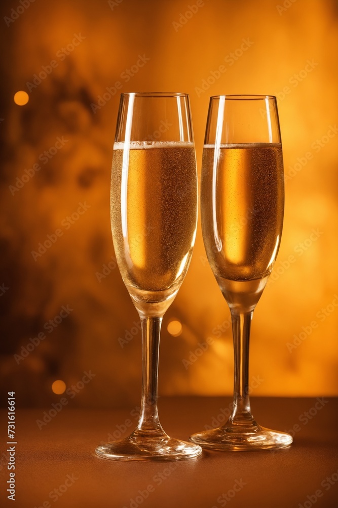 Two glasses of champagne against golden background Two glasses of champagne against golden background
