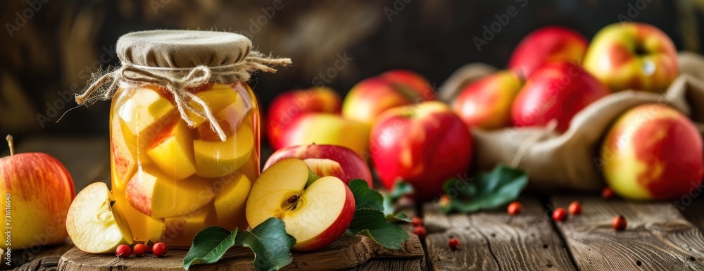 Jar Filled With Apples on Wooden Table Jar Filled With Apples on Wooden Table