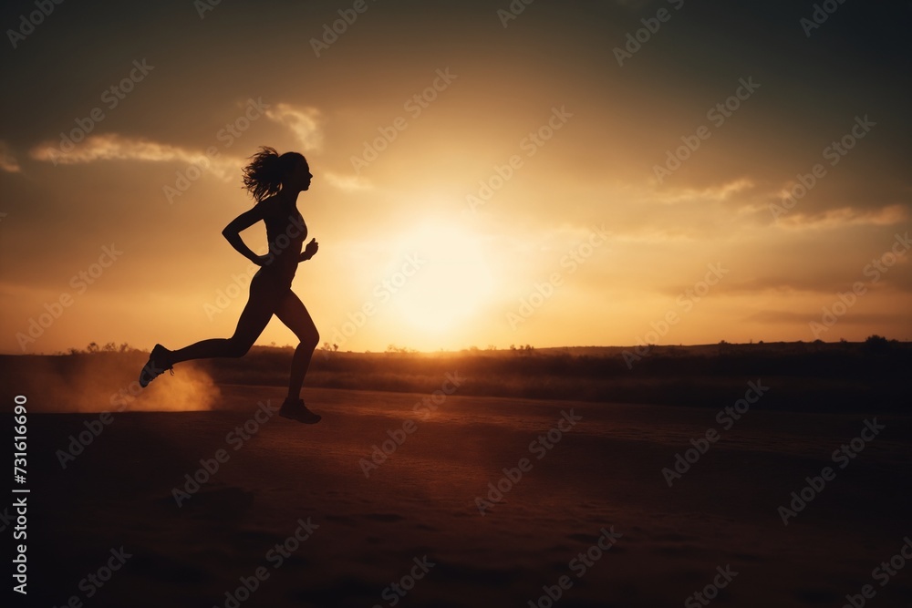 Young sporty girl running at sunset. Lifestyle sports motivation.