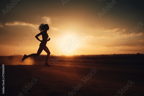 Young sporty girl running at sunset. Lifestyle sports motivation.