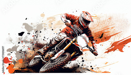illustration of jumping motocross on white background, splash art © ranchuryukin