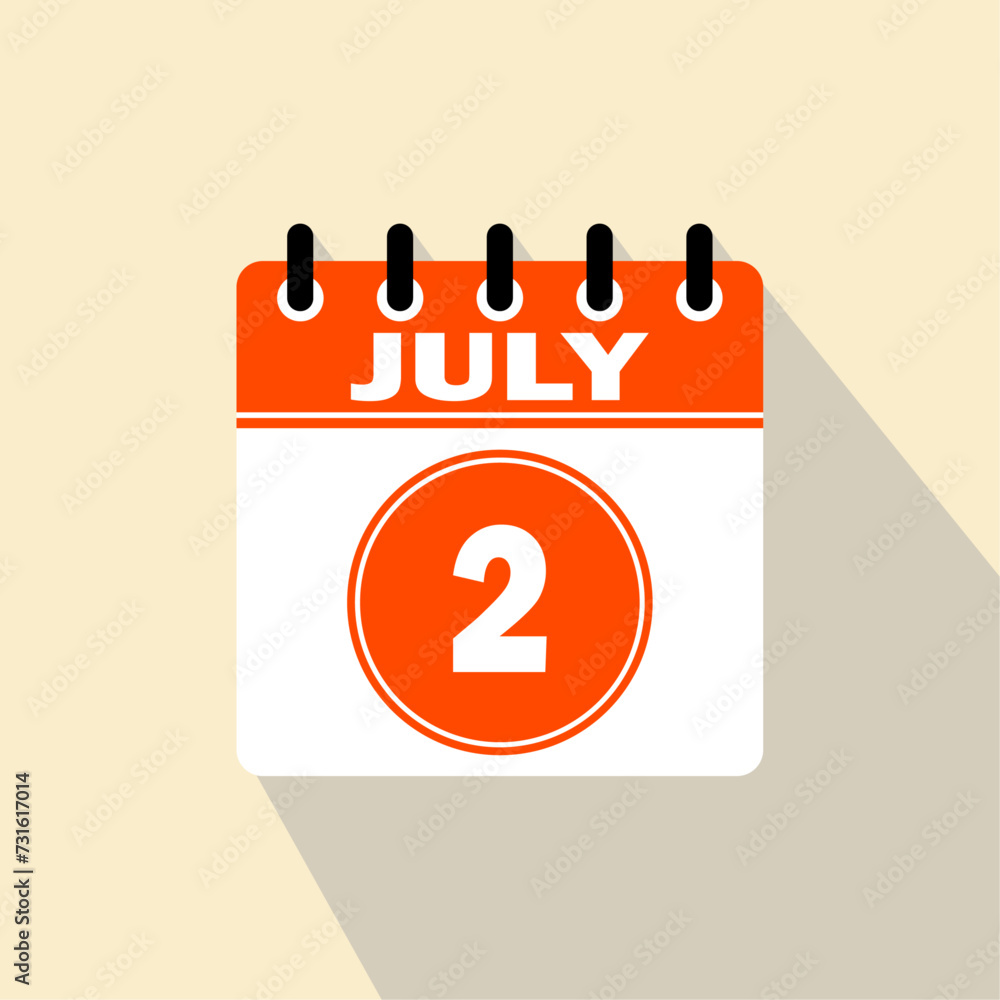 Icon calendar day - 2 July. 2nd days of the month, vector illustration. Icon calendar day - 2 July. 2nd days of the month, vector illustration.