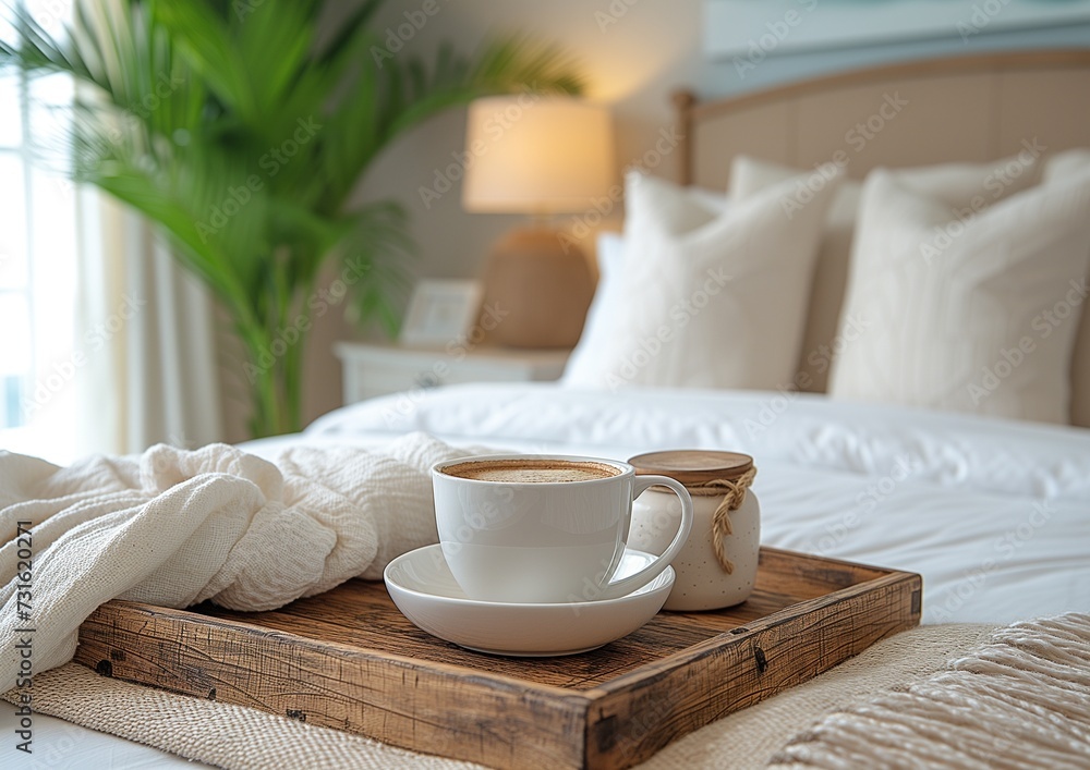 morning coffee in bed costal style