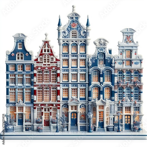Illustration of Amsterdam houses in delftware style photo