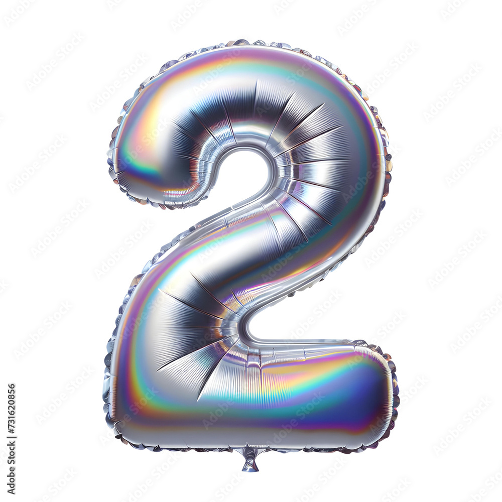silver foil number 2 balloon, isolated silver foil number 2 balloon, isolated