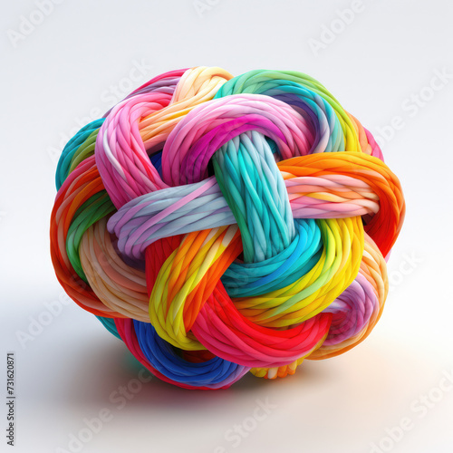 Wallpaper Mural messy ball of rainbow yarn tied in a loose knot on a white background  Torontodigital.ca