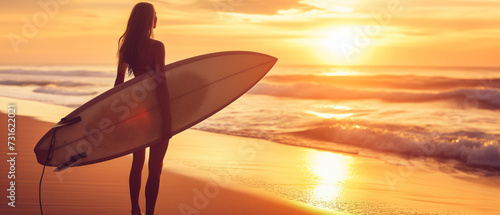 Embracing the Golden Hour: A Woman's Silhouette Against the Sun-Kissed Waves Before Sunset