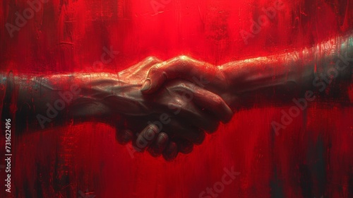 Red Unity - Abstract Handshake Painting