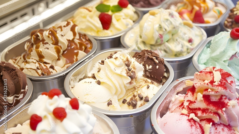 Assorted Flavors in an Ice Cream Display Assorted Flavors in an Ice Cream Display