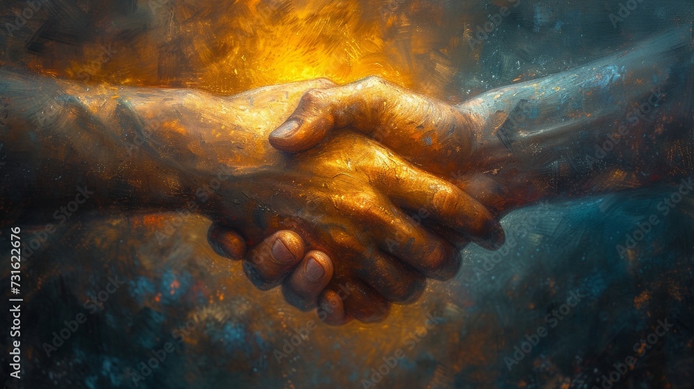Golden Handshake - Symbolic Artwork of Agreement Golden Handshake - Symbolic Artwork of Agreement