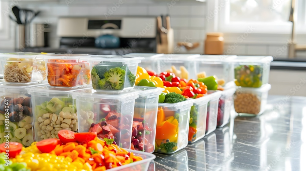Meal Prep with Fresh Ingredients in Clear Containers Meal Prep with Fresh Ingredients in Clear Containers