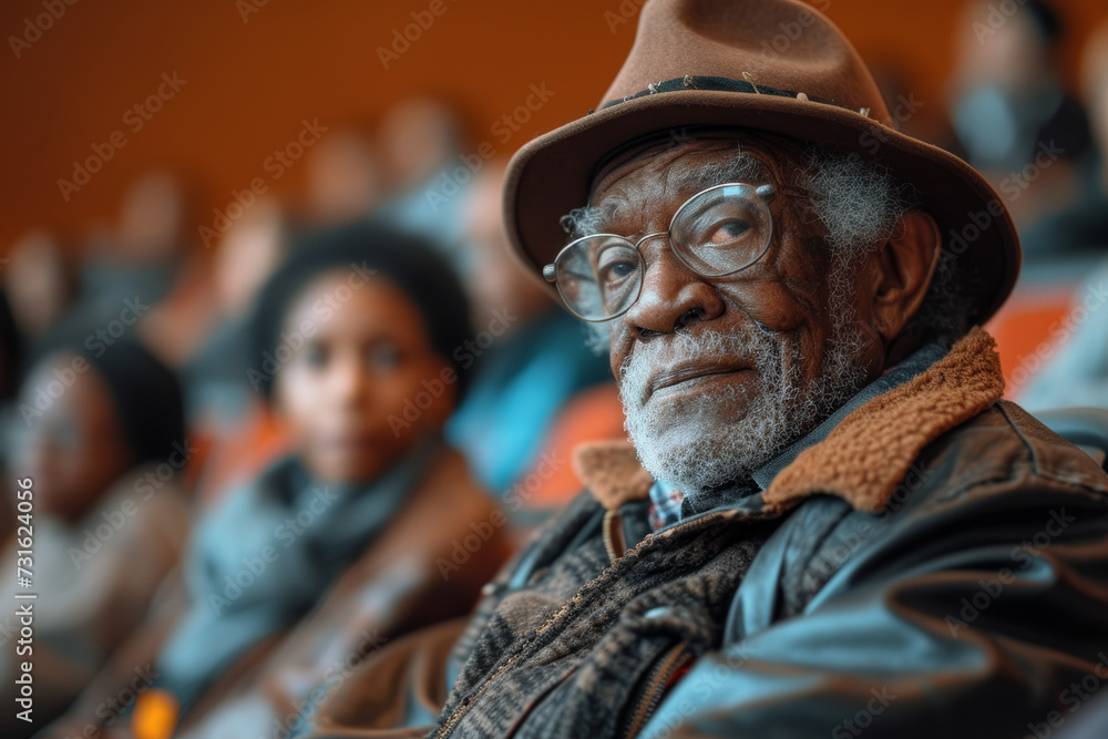 A photograph of a group of seniors participating in a technology workshop, highlighting the importance of digital literacy and connectivity for staying engaged in the modern world.  Generative Ai.