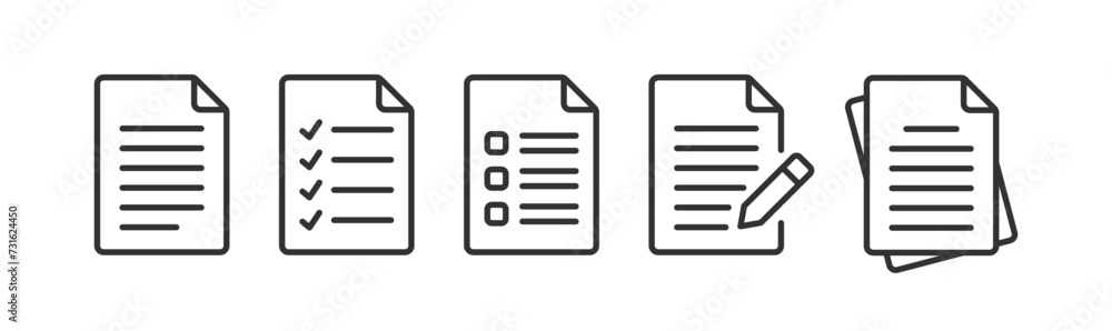 Paper documents icon. File text, check mark, pencil, check list signs. Sign contract. Paper documents icon. File text, check mark, pencil, check list signs. Sign contract.