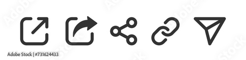 Share icon. Link buttons. Arrow send sign. Computer chain. Social media interface.