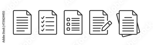 Paper documents icon. File text, check mark, pencil, check list signs. Sign contract.