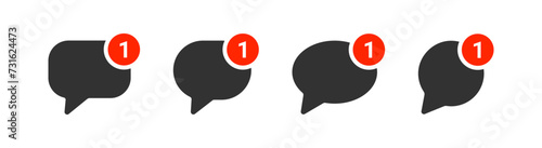 New notification icon. One message sign. Speech bubble letter. Reminder notice. Social media app.