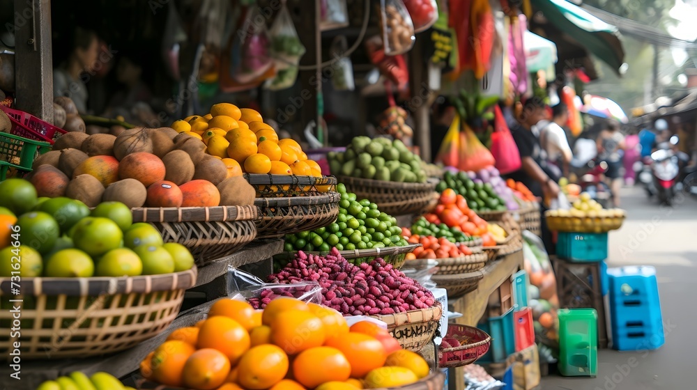 Colorful Fruit Stand at a Busy Street Market