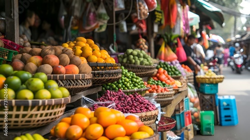 Colorful Fruit Stand at a Busy Street Market