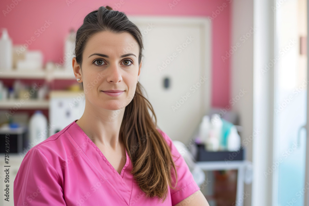  woman who works as a beautician in a real clinic with a beautiful and clean background