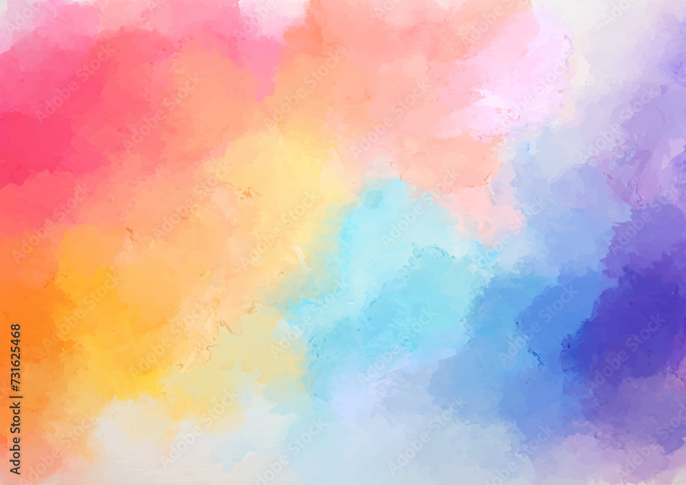 Abstract hand painted rainbow coloured watercolour background