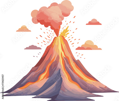 Drawing style erupting volcano landscape, isolated Illustration on transparent background for logo and design 