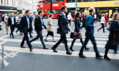 Walking people blur. Lots of people walking in the City of London