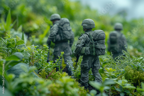 Eco-soldiers spearheading initiatives to reduce carbon footprint, emphasizing the importance of eco-conscious transportation. Concept of carbon reduction. Generative Ai. © Sebastian