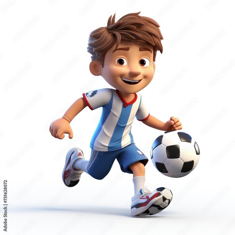 Soccer Player Cartoon Figure with Ball on Plain Background Soccer Player Cartoon Figure with Ball on Plain Background