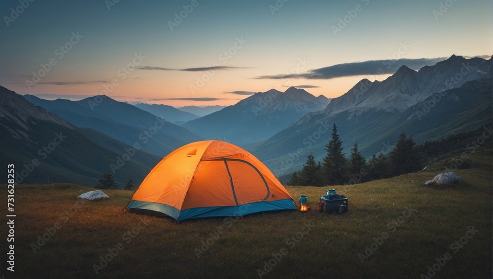 tent against the background of mountains