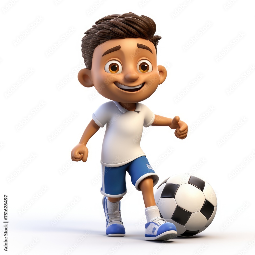 3D Animated Footballer with Ball on White Background 3D Animated Footballer with Ball on White Background