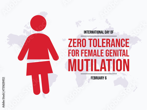 International Day of Zero Tolerance for Female Genital Mutilation poster vector illustration. Woman person silhouette icon vector. Stop FGM violence against women. February 6. Important day