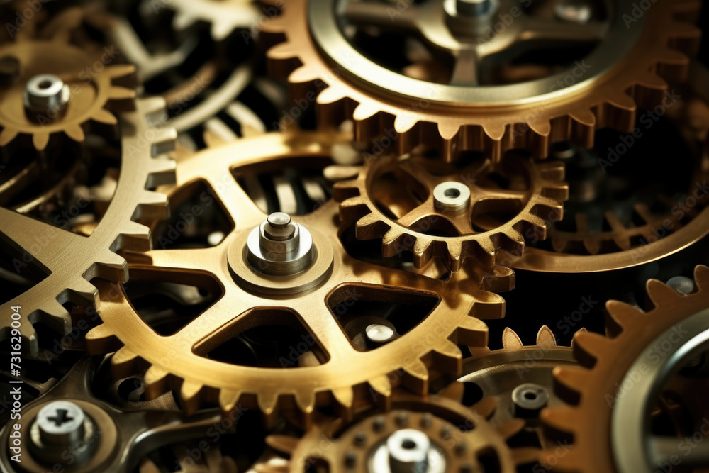 Gears of silver and copper close-up view side view Gears of silver and copper close-up view side view