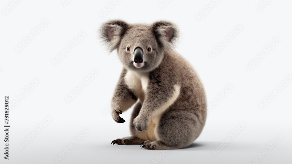 A delightful studio shot featuring a cute koala, charmingly isolated against a pristine white background A delightful studio shot featuring a cute koala, charmingly isolated against a pristine white background