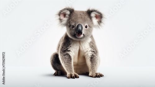 A delightful studio shot featuring a cute koala, charmingly isolated against a pristine white background 