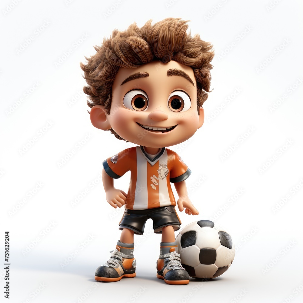 3D cartoon soccer player with ball on a white background 3D cartoon soccer player with ball on a white background