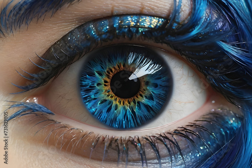 close up of a female blue eye