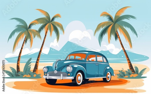 Classic Car by the Shore  A Retro Tropical Getaway - Generative AI