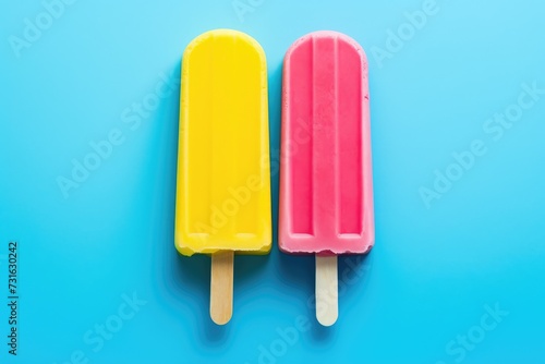 Summer Delight: Vibrant Popsicle on Blue for a Refreshing Treat - Generative AI