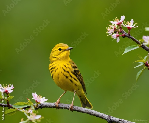 A yellow warbler on an isolated small branch © Universeal