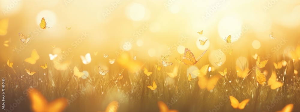 Sunlit Dance: A Serene Meadow Alive with the Flutter of Golden Butterflies - Generative AI