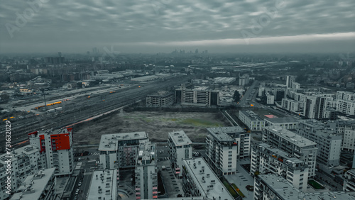Cloudy weather over the city as seen from a drone. Aerial Photography Santa Giulia, Milan, Italy residential area on the south-eastern outskirts of Milan, between the districts of Rogoredo and Talledo photo