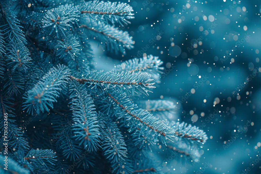 Blue Spruce with drops of water, macro shot. Blue Spruce with drops of water, macro shot.