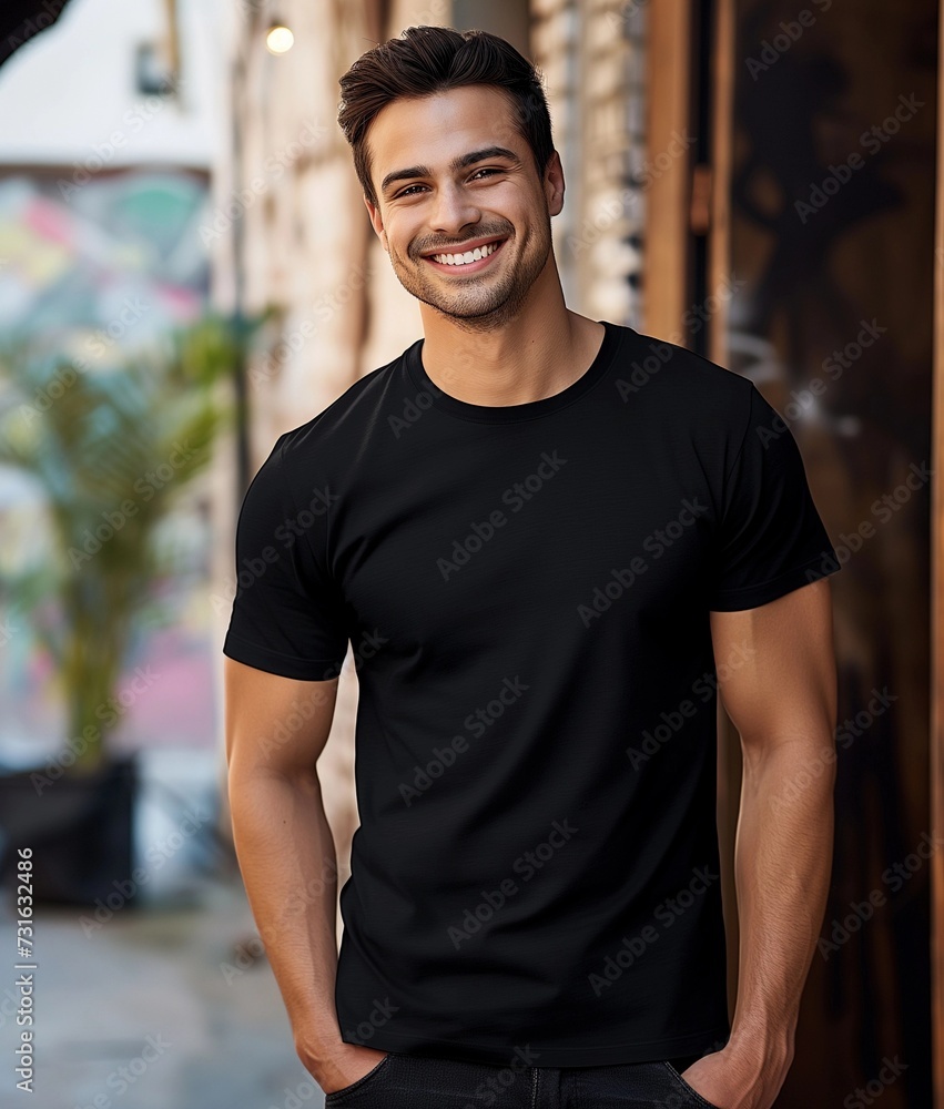 man wearing blank black t-shirt man wearing blank black t-shirt