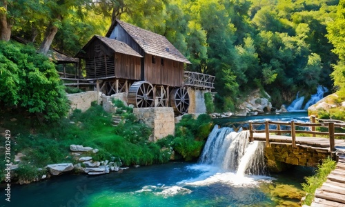 Water mill and Wooden Bridge.  © Universeal