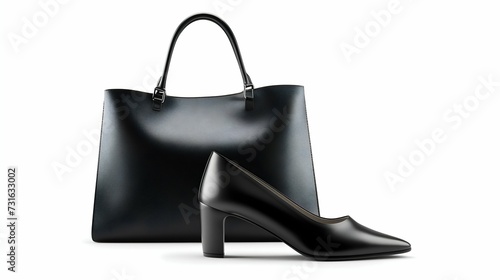 Elegant Black High Heels and Handbag on White Background. Generative ai