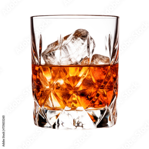 Glass of whisky with ice. Isolated on transparent background, PNG