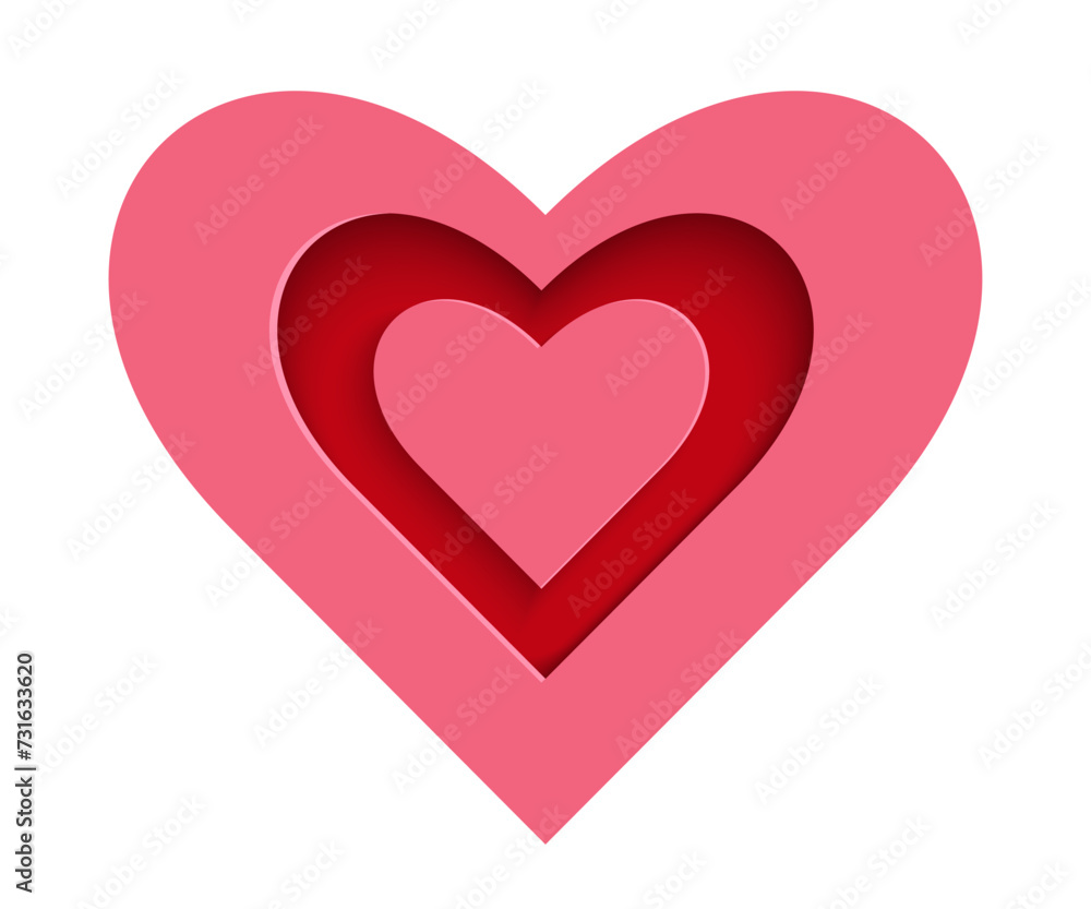 Pink Heart shape with hearts inside, Valentines Day, love symbol vector illustration.  